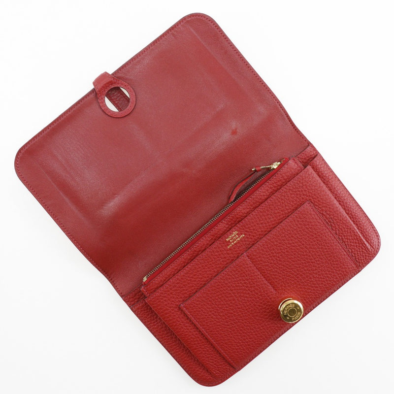 [HERMES] Hermes 
 Dogon long wallet 
 Togo Red/Gold Bracket □ P engraved belt bracket DOGON Ladies