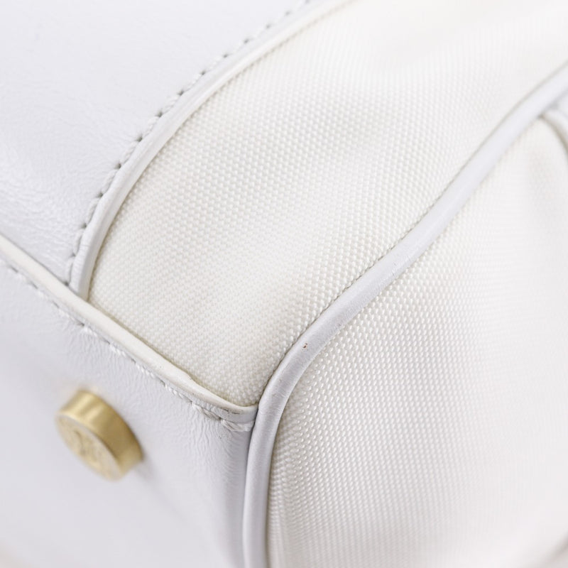 [셀린] 셀린 미니 보스턴 핸드백 2004 아테네 올림픽 제한 나일론 캔버스 x 가죽 화이트 핸드백 A5 지퍼 미니 보스턴 여자