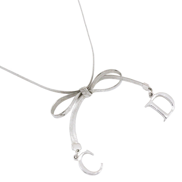 【Dior】クリスチャンディオール
 リボンチョーカー ネックレス
 CDロゴ 金属製 シルバー 約11.5g ribbon choker レディース