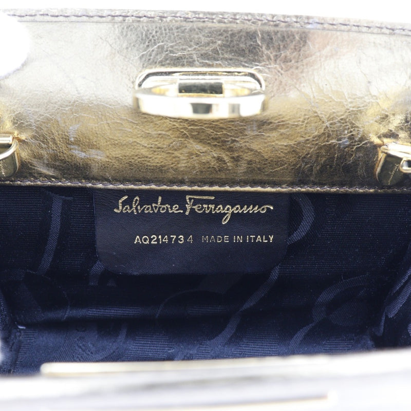 【Salvatore Ferragamo】サルヴァトーレフェラガモ
 チェーンショルダー ショルダーバッグ
 ガンチーニ 2WAYクラッチ AQ214734 カーフ ゴールド 斜め掛け 2way ChainShoulder レディース