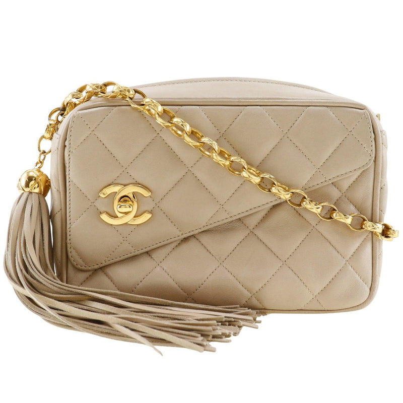 [CHANEL] Chanel 
 ChainShoulder Shoulder Bag
 Matelasse Turn lock fringe lambskin beige diagonally hanging Fastener CHAINSHOULDER Ladies