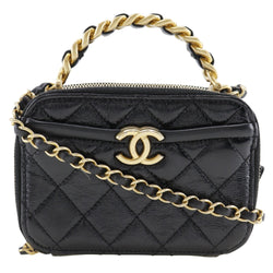 [Chanel] Chanel Mini Handback Handbag Matelasse Camino de hombro de 2 vías Piel negra diagonal a mano a mano 2 vías mini bolso damas un rango