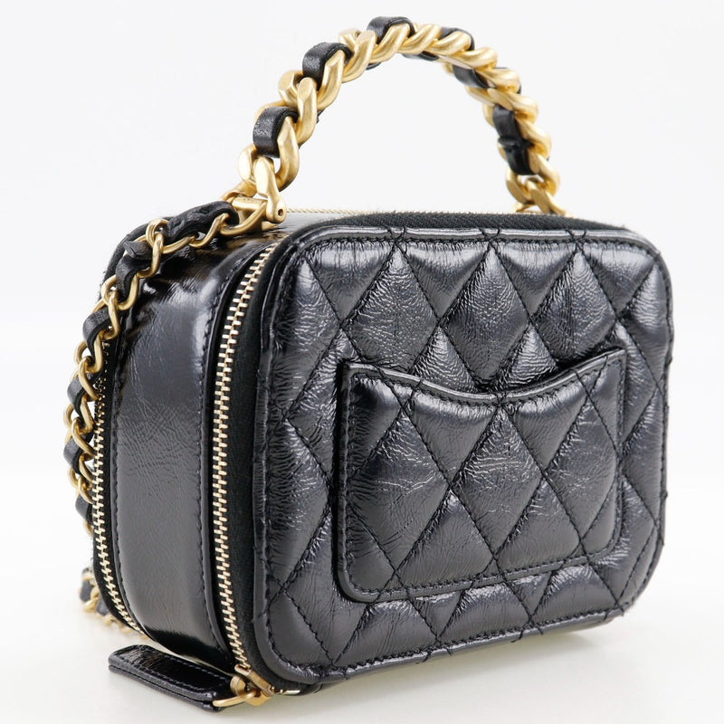 [Chanel] Chanel Mini Handback Handbag Matelasse Camino de hombro de 2 vías Piel negra diagonal a mano a mano 2 vías mini bolso damas un rango