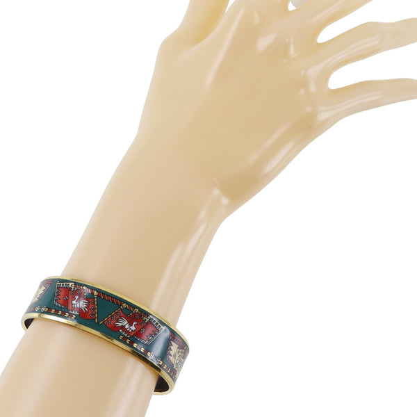 [HERMES] Hermes 
 Emaille GM Bangle 
 Flag & Bird Shichiho ware Plated Gold Green about 35g Emailgm Ladies