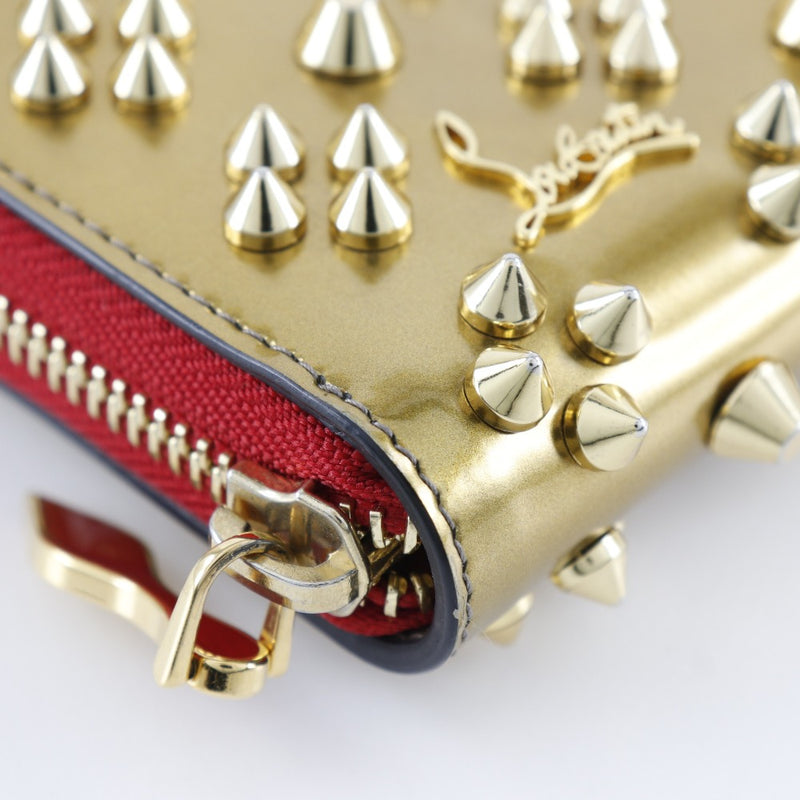 [Christian Louboutin] Christian Lubutan 
 Panetone Studs Purse
 Zip Around 1185053 Patent leather gold Fastener PANETTONE STUDS Ladies A-Rank