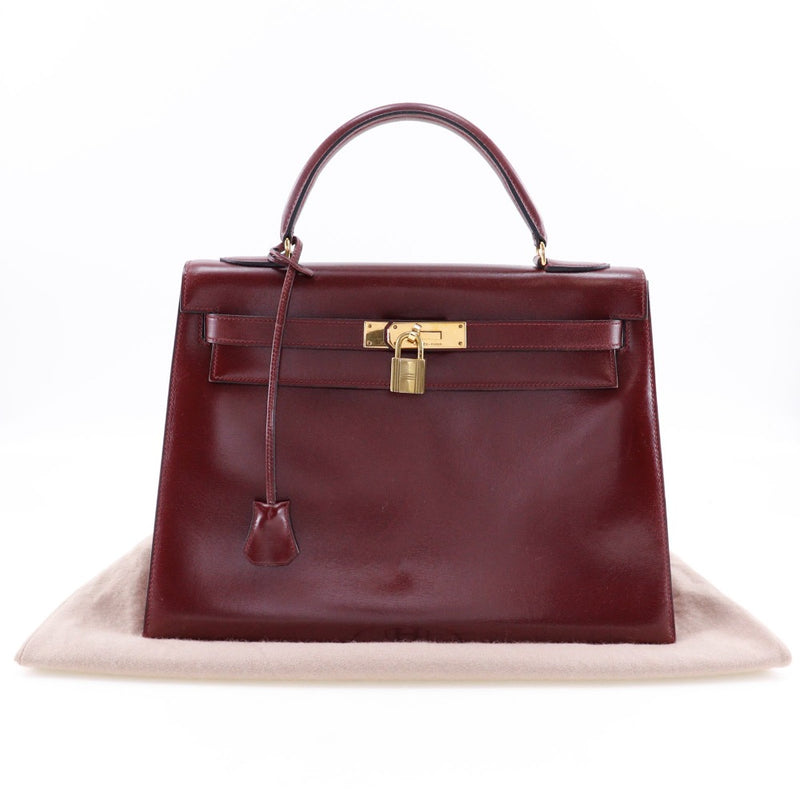 [Hermes] Hermes 
 Kelly 32 bolso 
 Box Carf Burdeos 〇i Grabado de handbill A5 Soporte Kelly 32 Damas