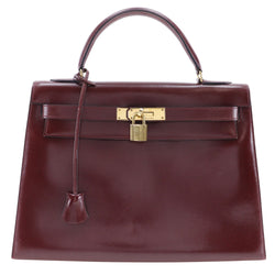 [Hermes] Hermes 
 Kelly 32 bolso 
 Box Carf Burdeos 〇i Grabado de handbill A5 Soporte Kelly 32 Damas