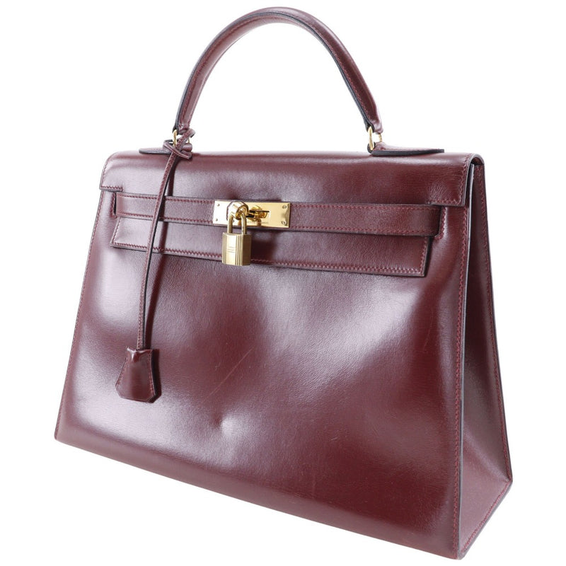 [Hermes] Hermes 
 Kelly 32 bolso 
 Box Carf Burdeos 〇i Grabado de handbill A5 Soporte Kelly 32 Damas