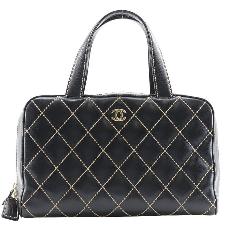 【CHANEL】シャネル
 ミニボストン ハンドバッグ
 ワイルドステッチ A18121 カーフ 黒 手提げ A5 ダブルファスナー Mini Boston レディース