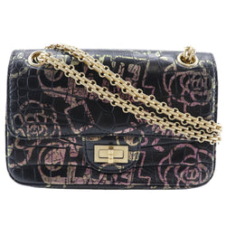 [Chanel] Chanel 
 Cadena de hombro 2.55 Bolso de hombro 
 Graffiti cuero en relieve negro/oro diagonal colgante giran cadena de bloqueo de bloqueo 2.55 damas un rango