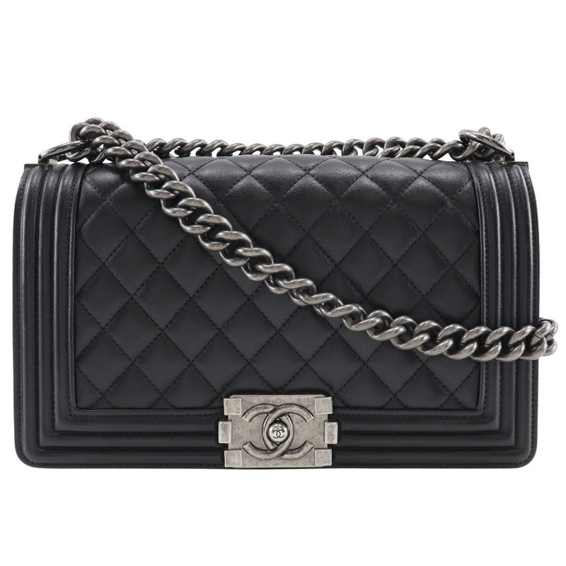 【CHANEL】シャネル
 チェーンショルダー ショルダーバッグ
 ボーイシャネル25 A67086 カーフ 黒 斜め掛け 肩掛け フラップ ChainShoulder レディースA-ランク