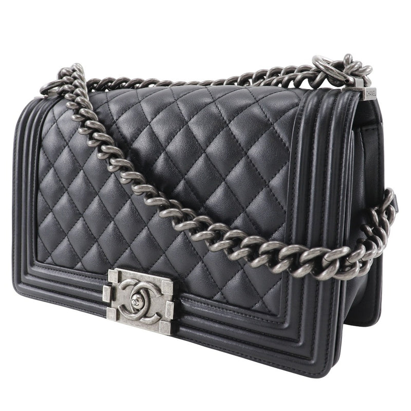 【CHANEL】シャネル
 チェーンショルダー ショルダーバッグ
 ボーイシャネル25 A67086 カーフ 黒 斜め掛け 肩掛け フラップ ChainShoulder レディースA-ランク