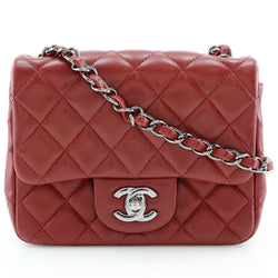 【CHANEL】シャネル
 ミニチェーンショルダー ショルダーバッグ
 マトラッセ ラムスキン 赤 斜め掛け ターンロック Mini ChainShoulder レディースA-ランク