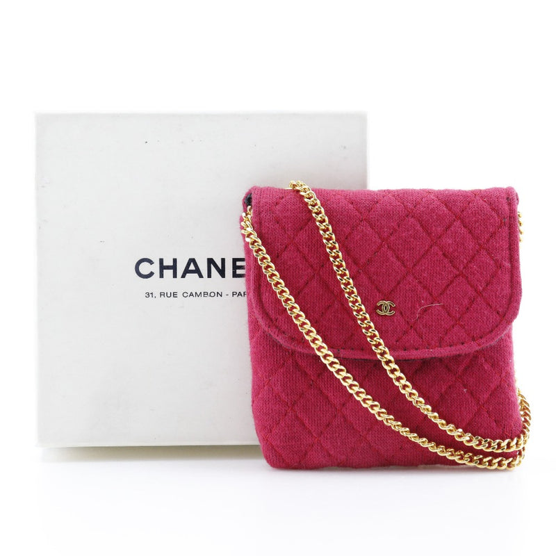 【CHANEL】シャネル
 チェーンポーチ ポーチ
 マイクロ コットン 赤 スナップボタン Chain pouch レディース