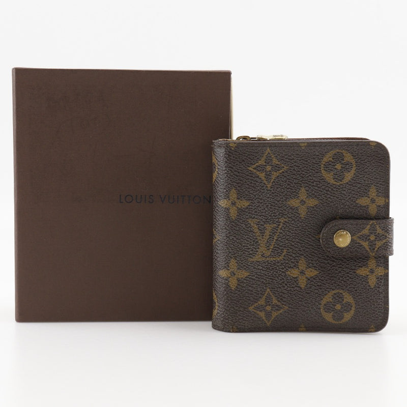 【LOUIS VUITTON】ルイ・ヴィトン
 コンパクトジップ 二つ折り財布
 M61667 モノグラムキャンバス 茶 CA0095刻印 スナップボタン Compact zip ユニセックス