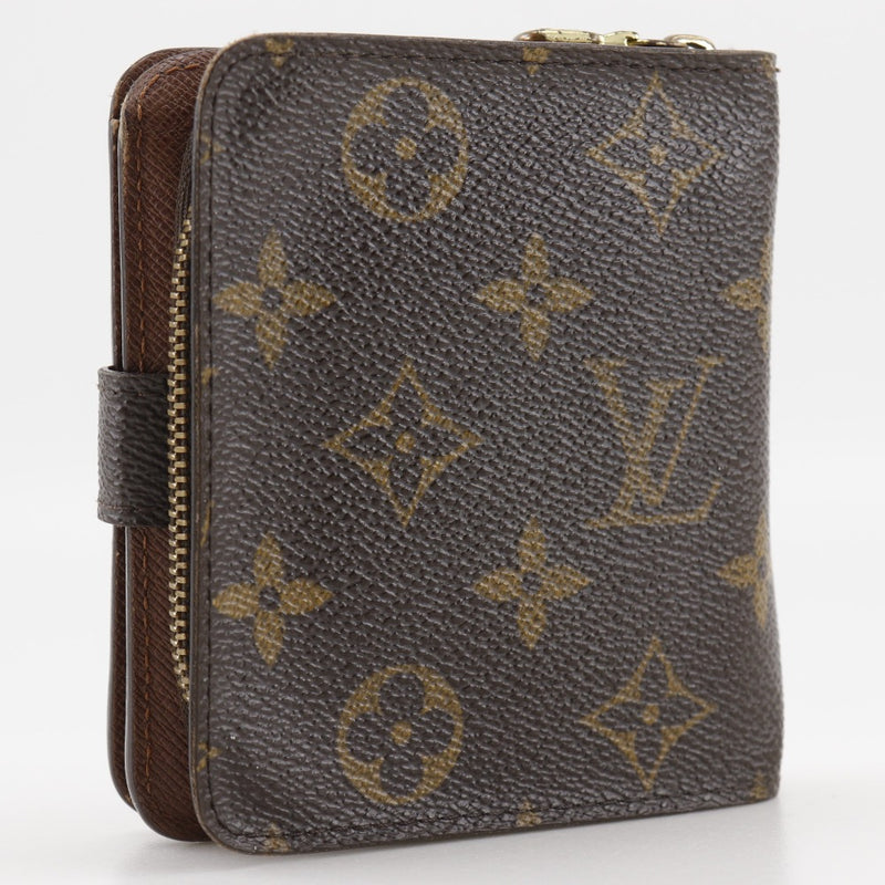 【LOUIS VUITTON】ルイ・ヴィトン
 コンパクトジップ 二つ折り財布
 M61667 モノグラムキャンバス 茶 CA0095刻印 スナップボタン Compact zip ユニセックス