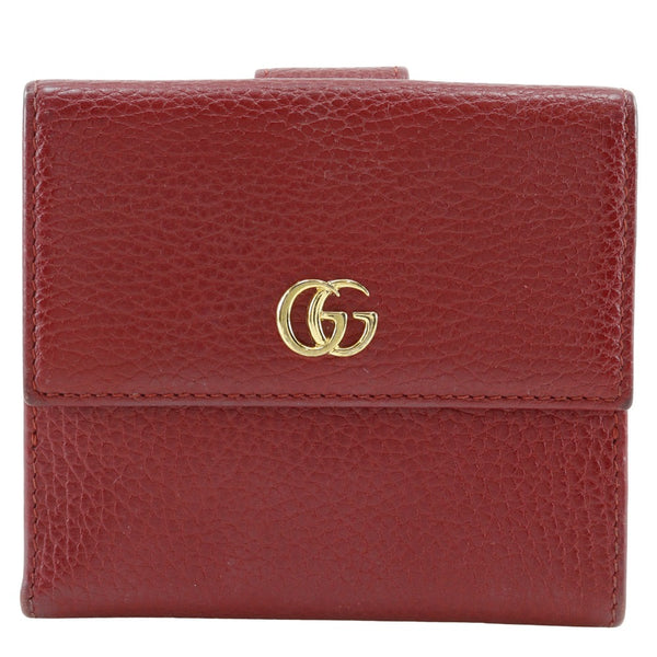 【GUCCI】グッチ
 GGマーモント 二つ折り財布
 456122 レザー 赤 スナップボタン GG Marmont レディース