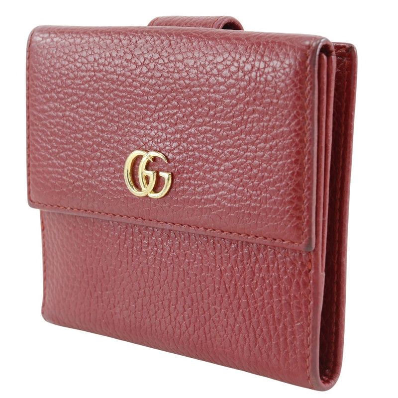 【GUCCI】グッチ
 GGマーモント 二つ折り財布
 456122 レザー 赤 スナップボタン GG Marmont レディース