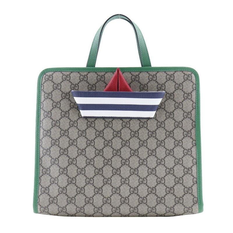 【GUCCI】グッチ
 チルドレン ボート トートバッグ ハンドバッグ
 605662 GGスプリームキャンバス 茶/緑 手提げ A5 マグネットタイプ Children's Boat Tote Bag ユニセックスA+ランク