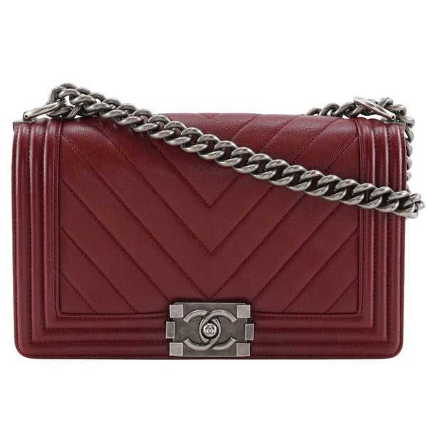 [CHANEL] Chanel ChainShoulder Shoulder Bag Boy Channel 25 V Stitch A67086 Caviar Skin Wine Red Diagonal Ladies A-Rank