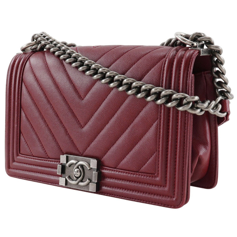 [CHANEL] Chanel ChainShoulder Shoulder Bag Boy Channel 25 V Stitch A67086 Caviar Skin Wine Red Diagonal Ladies A-Rank