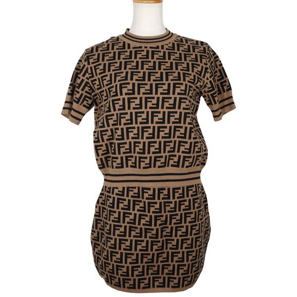 [Fendi] Fendi Zukka Configuration de la manche courte Knit & Knit Scarte Rayon x Polyester Tea Zucca Kids a Rank