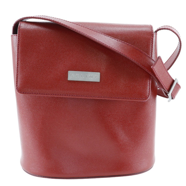 [Celine] Celine With Logo Shoulder Bag Leather red diagonal magnet type with Logo Ladies A-Rank