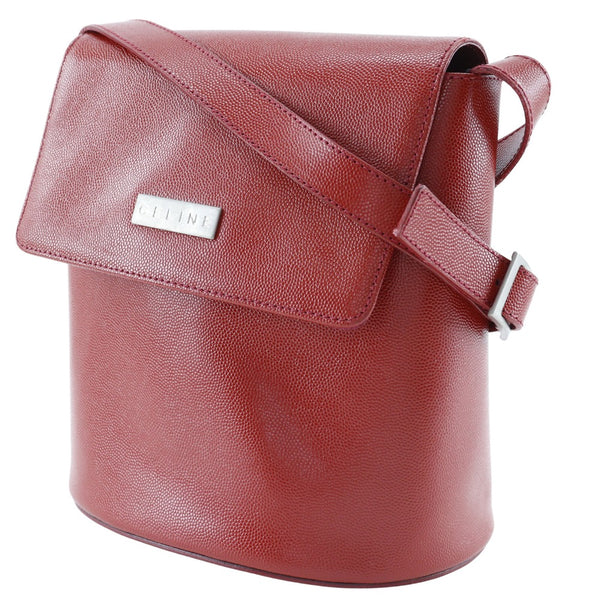 [Celine] Celine With Logo Shoulder Bag Leather red diagonal magnet type with Logo Ladies A-Rank