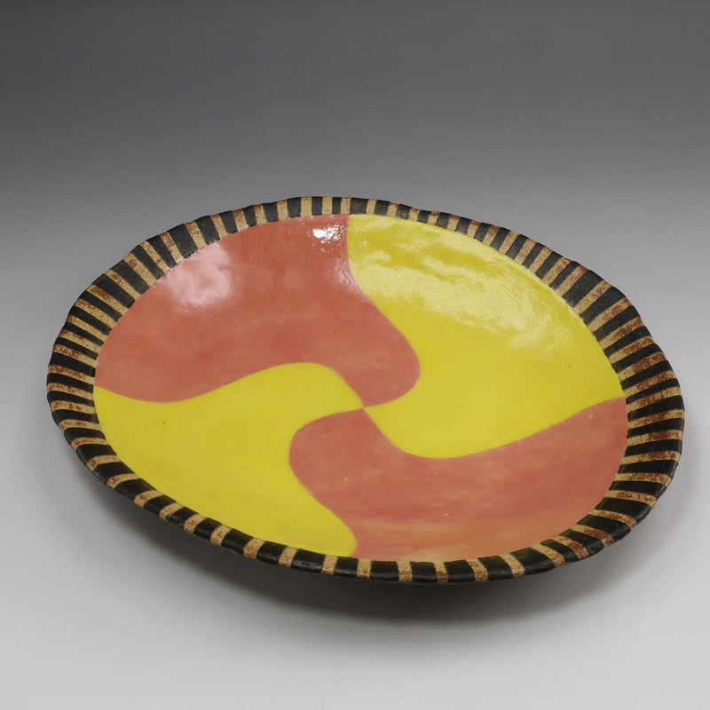 [] 야나기하라 무츠오 창작 [베니키 오리베 손 접시] 차 도구