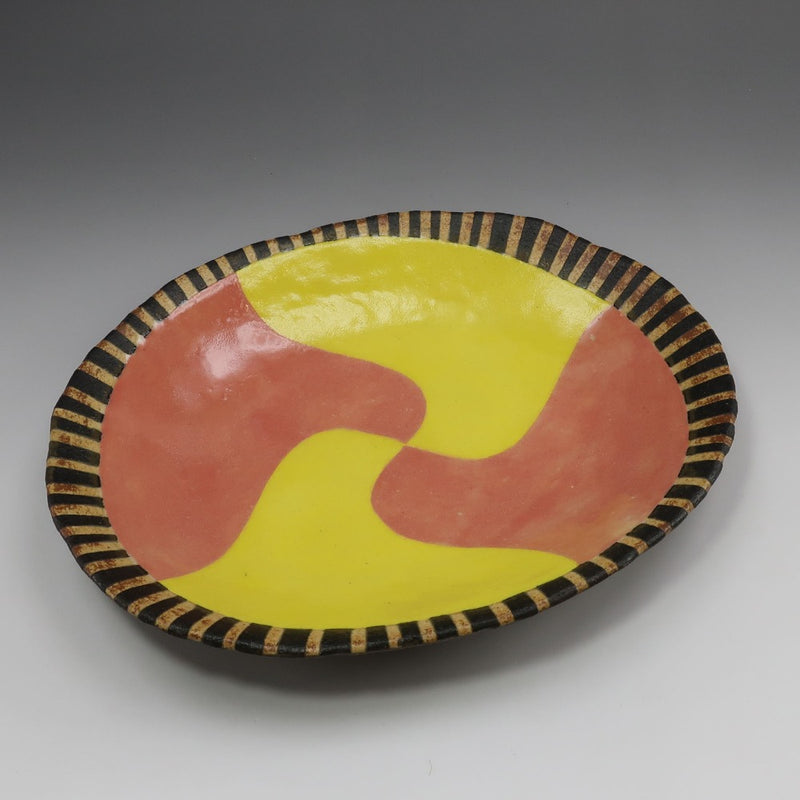 [] 야나기하라 무츠오 창작 [베니키 오리베 손 접시] 차 도구