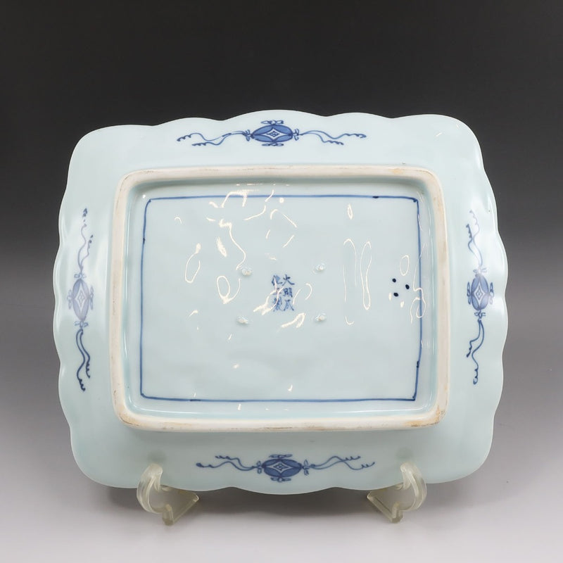 [ARITA] Arita ware Vieille arabesque de poulpe Imari avec texte de carte Plaque rectangulaire Antique