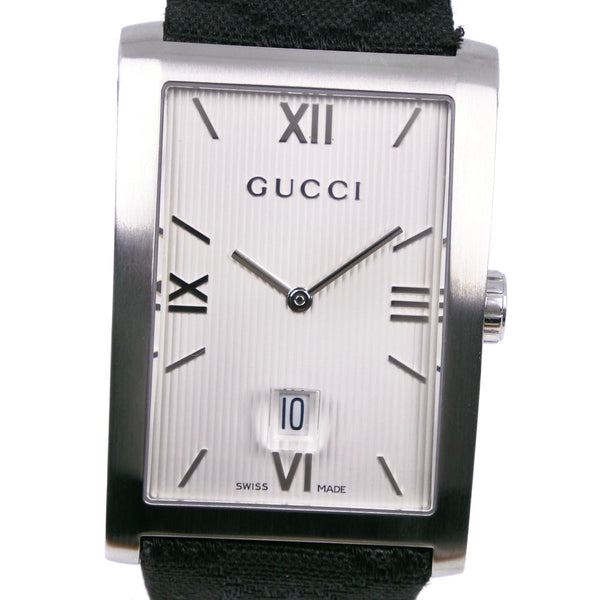 [Gucci] Gucci 
 GG帆布手表 
 8600m不锈钢X皮革X帆布石英模拟显示白色拨号GG帆布男士A级