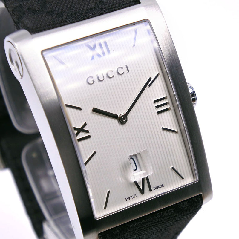 【GUCCI】グッチ
 GGキャンバス 腕時計
 8600M ステンレススチール×レザー×キャンバス クオーツ アナログ表示 白文字盤 GG canvas メンズA-ランク