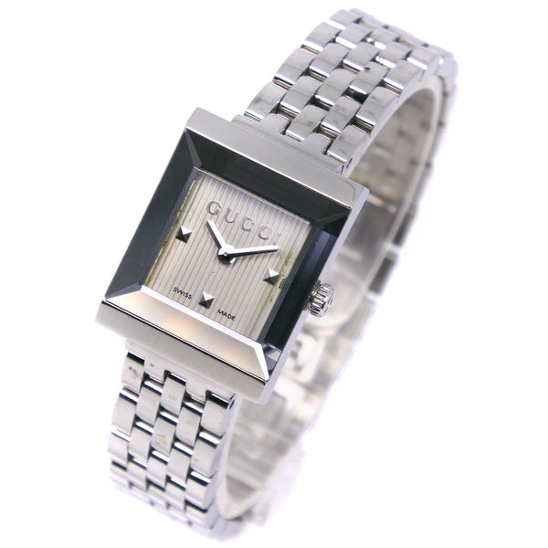 【GUCCI】グッチ
 Ｇフレーム 腕時計
 3Pダイヤ 128.4 ステンレススチール シルバー クオーツ アナログ表示 シルバー文字盤 G frame レディース