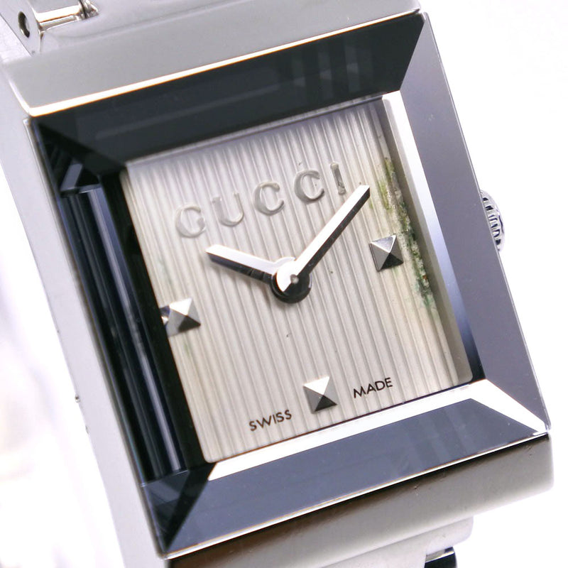 【GUCCI】グッチ
 Ｇフレーム 腕時計
 3Pダイヤ 128.4 ステンレススチール シルバー クオーツ アナログ表示 シルバー文字盤 G frame レディース