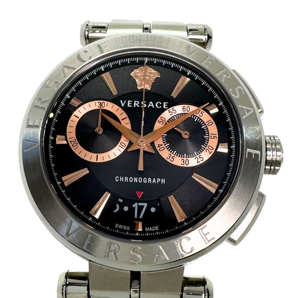 [Versace] Versace 
 Ion 45 relojes 
 Cronógrafo VE1D acero inoxidable acero de acero plateado cronógrafo dial negro aion 45 rank de hombres