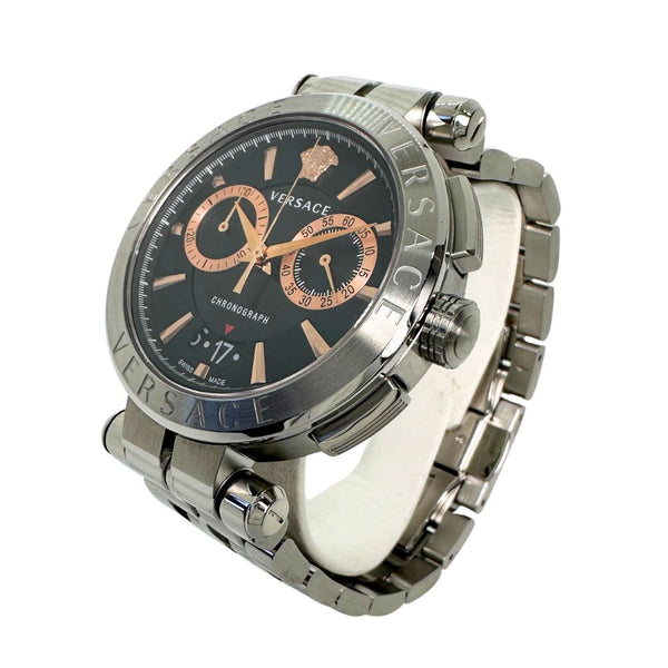 [Versace] Versace 
 Ion 45 relojes 
 Cronógrafo VE1D acero inoxidable acero de acero plateado cronógrafo dial negro aion 45 rank de hombres