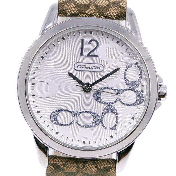 [Coach] Coach 
 Signature wristwatch 
 CA13.7.14.0647 Stainless steel x canvas x leather silver quartz analog display Silver dial Signature Ladies A rank