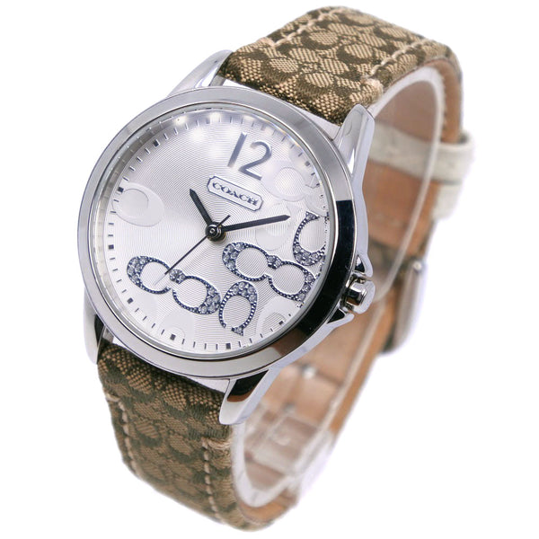 [Coach] Coach 
 Signature wristwatch 
 CA13.7.14.0647 Stainless steel x canvas x leather silver quartz analog display Silver dial Signature Ladies A rank