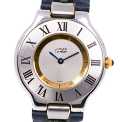[卡地亚]卡地亚 
 必须21手表 
 不锈钢X皮革银石英模拟显示银盘拨号盘21女士A级