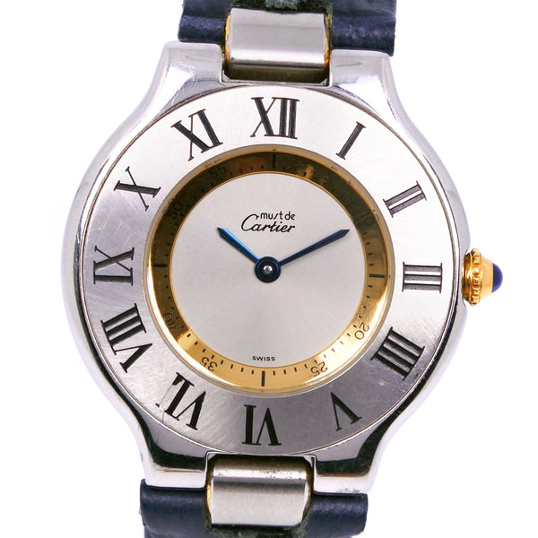 [Cartier] Cartier 
 Must 21 wristwatch 
 Stainless steel x leather silver quartz analog display silver dial Must21 Ladies A-Rank