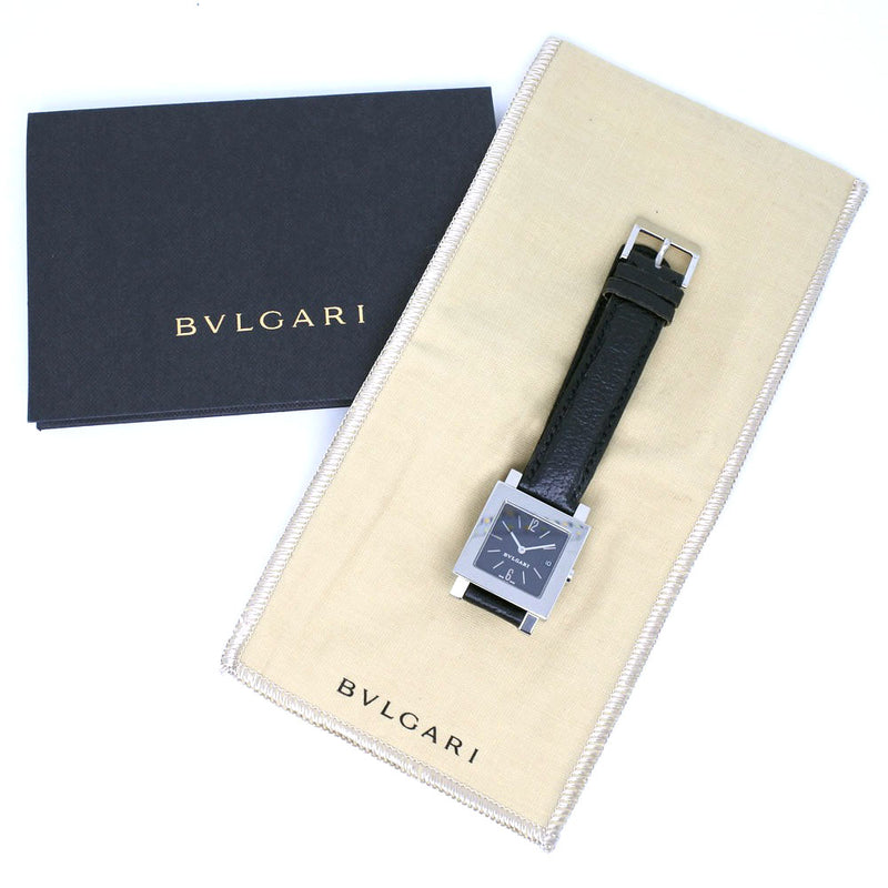 [BVLGARI] Bulgari Quadrard Watch SQ27SLD Stainless Steel× Leather Quartz Analog display black dial Quadlard Men's