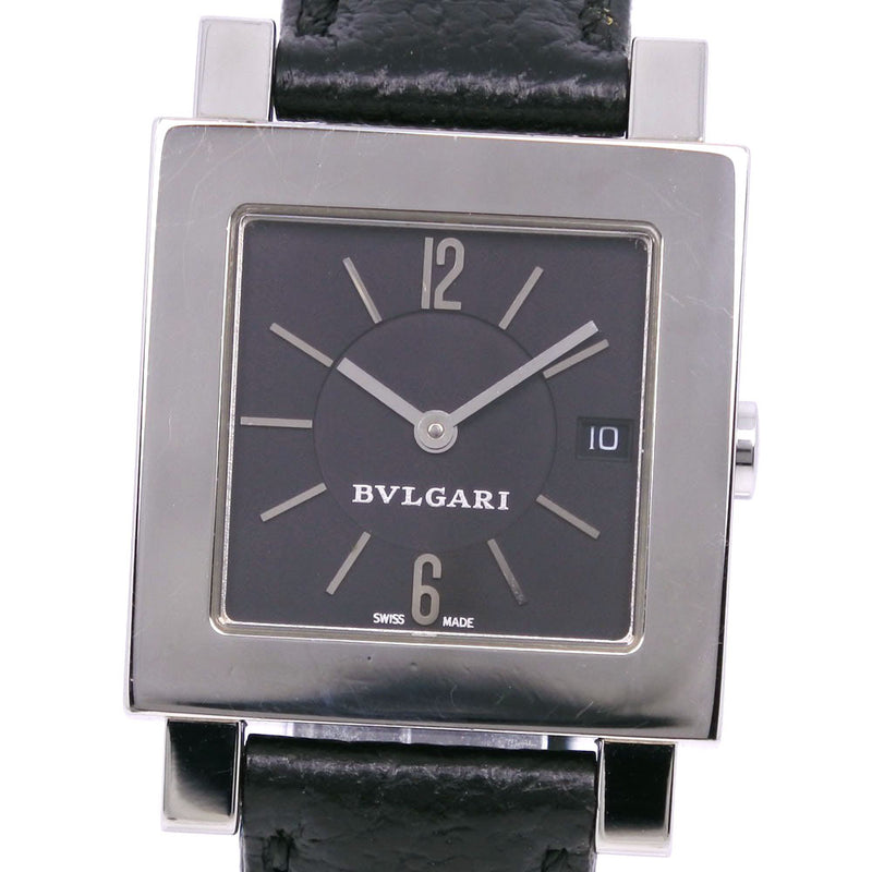 [Bvlgari] Bulgari Quadrard手表SQ27SLD不锈钢X皮革石英模拟负载黑色圆盘盘