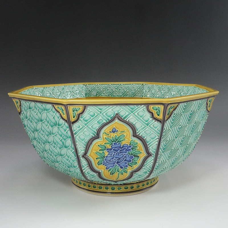 【kyoyaki】京焼 中村翠嵐 作 古代黄交趾 八角草花鉢 食器