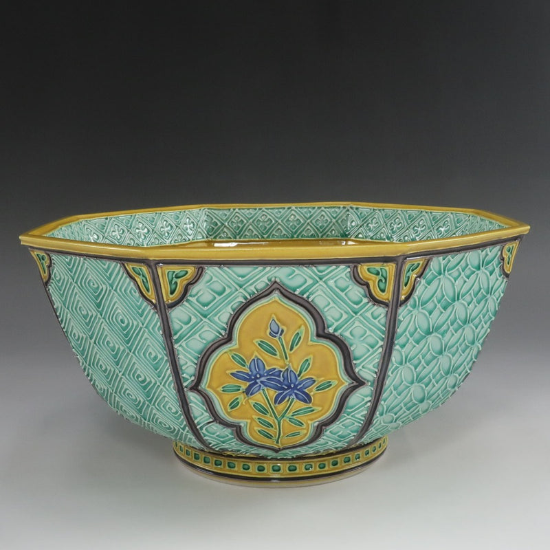 【kyoyaki】京焼 中村翠嵐 作 古代黄交趾 八角草花鉢 食器