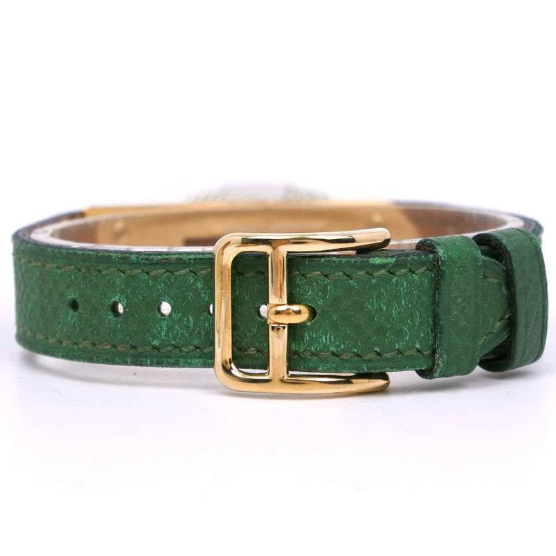 [Hermes] Hermes 
 Reloj Kelly Watch 
 Chapado dorado x cuero verde 〇w grabado analógico exhibición analógica dial kelly reloj damas