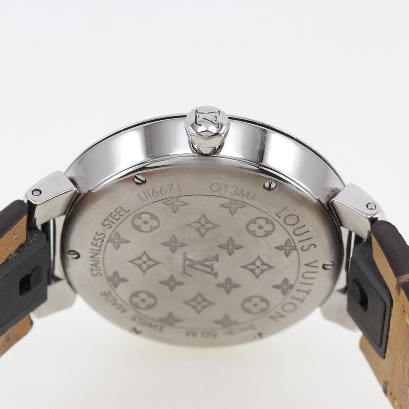 [Louis Vuitton]路易威登 
 Tambul Slim手表 
 8P钻石Q13MJ不锈钢X皮革石英模拟显示白色表盘tanbur Slim女士