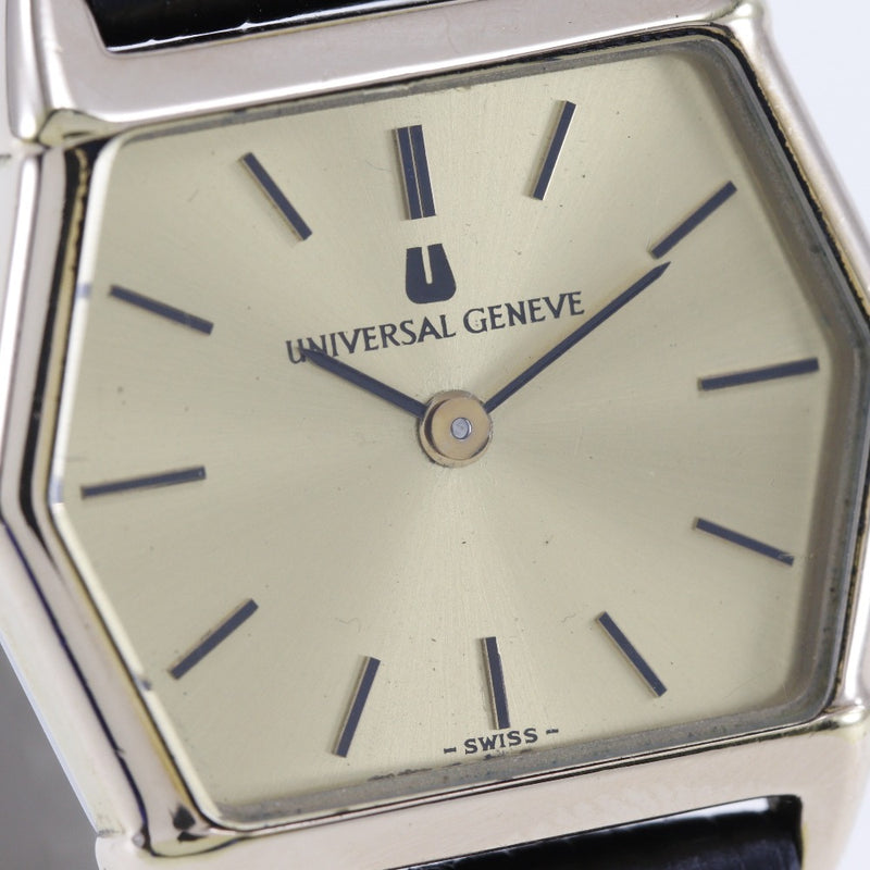【Universal Genve】ユニバーサル・ジュネーブ
 腕時計
 ステンレススチール×レザー 手巻き ゴールド文字盤 レディース