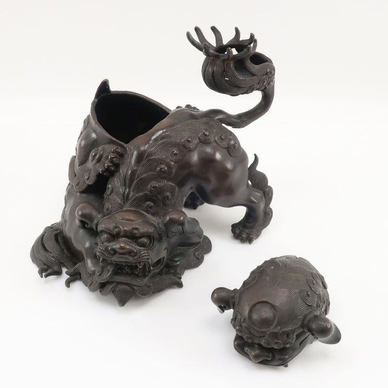 高岡銅器 大峰作 蝋型鋳銅香炉 共箱付 高岡銅器 大峰 作 蝋型鋳銅製 【 戯れ獅子 香炉 】 置物 オブジェ