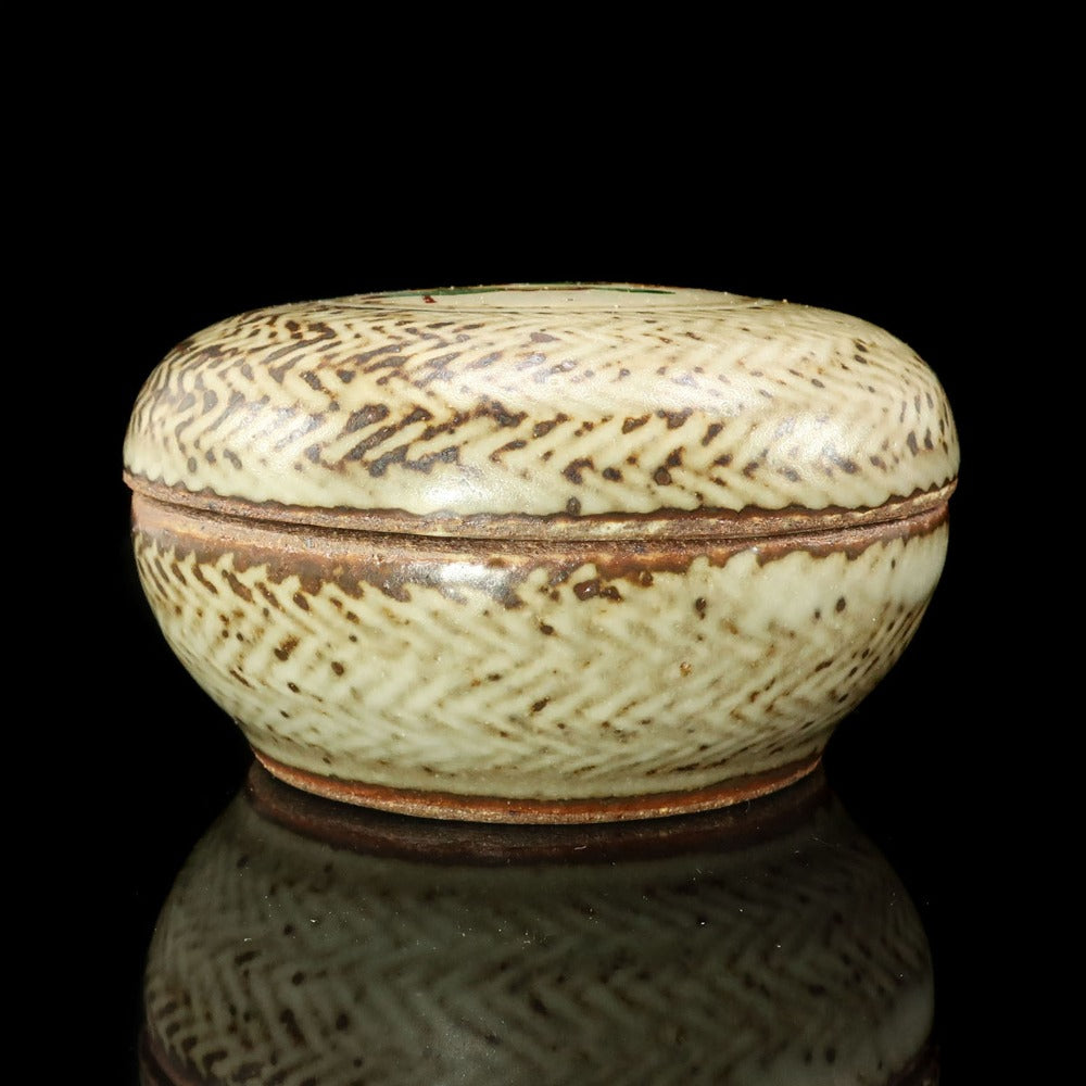 人間国宝 島岡達三 】 作 象嵌赤絵盒子 ( 香合 ) 陶磁器 骨董品
